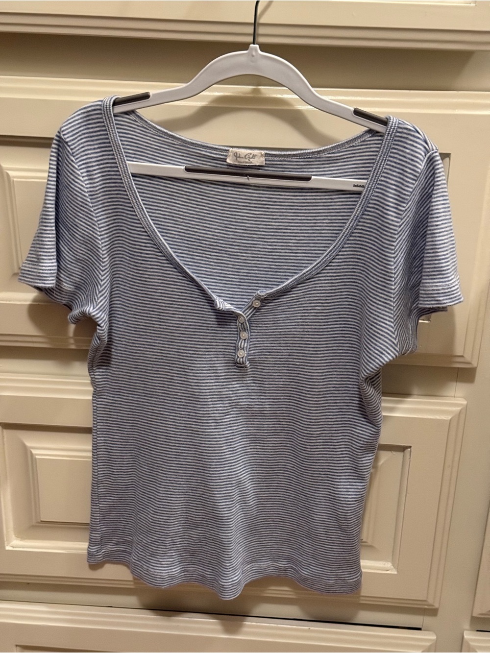 Light Blue & White Striped Henley Scoop Neck Tee from Pacsun